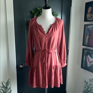 Bobi black S new Rust Long Sleeve mini short Dress with tie belt